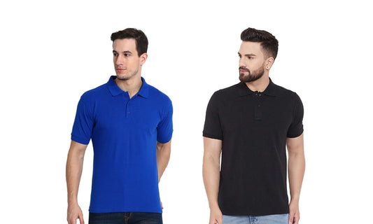 Men's T-shirt Solid Polo Neck Polly Cotton (Pack of 2)./